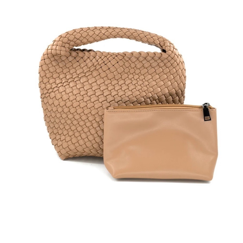 Elegant Tan Vegan Woven Handbag Set